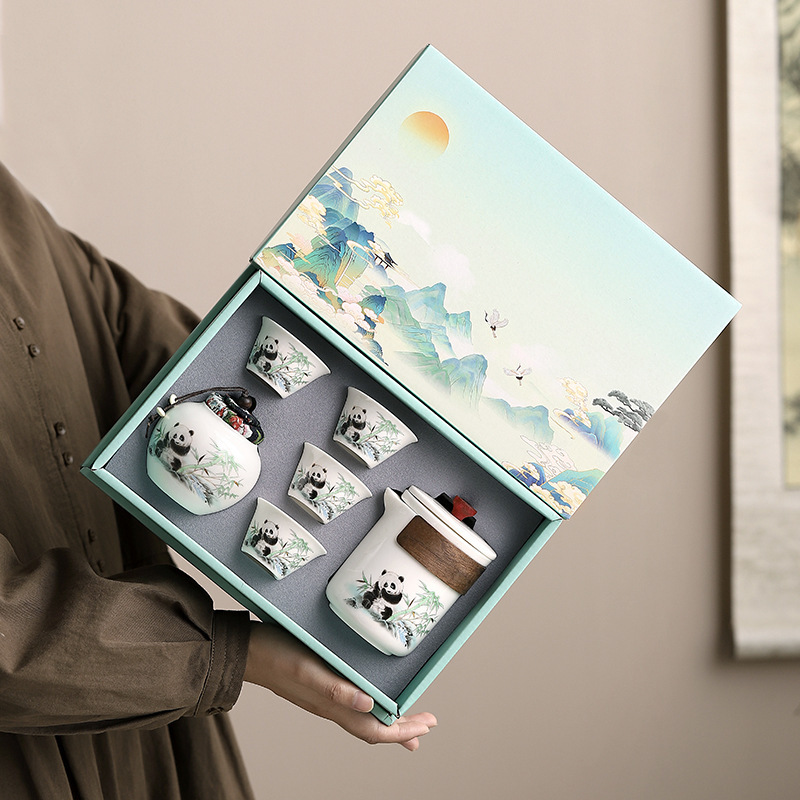 Chinese Style Gift Panda Shoutao Ceramic Tea Set Company Business Event Customized Company Logo as a Souvenir for Customers