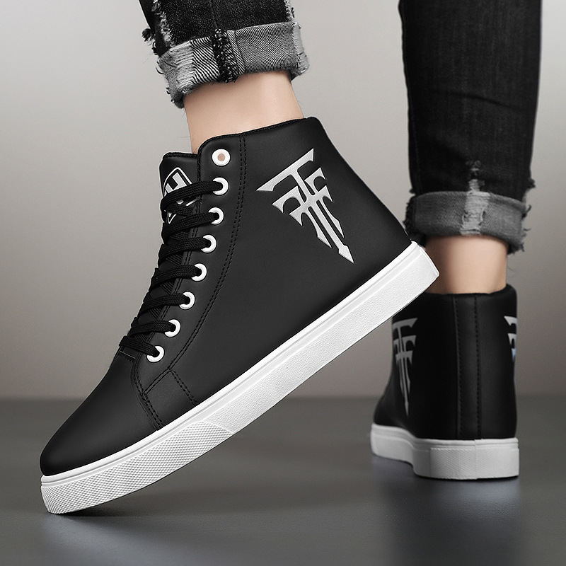 Herr high top casual sneakers i läder halkfria andningsbara vita_voghion.com