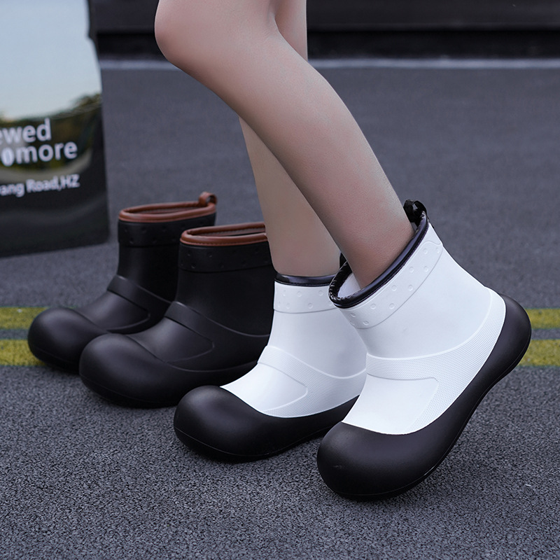 EVA 패션 레인 슈즈 여성용 방수 신발 레인 부츠 성인 야외 미끄럼 방지 중간 튜브 물 부츠 주방 고무 신발 크로스 보더