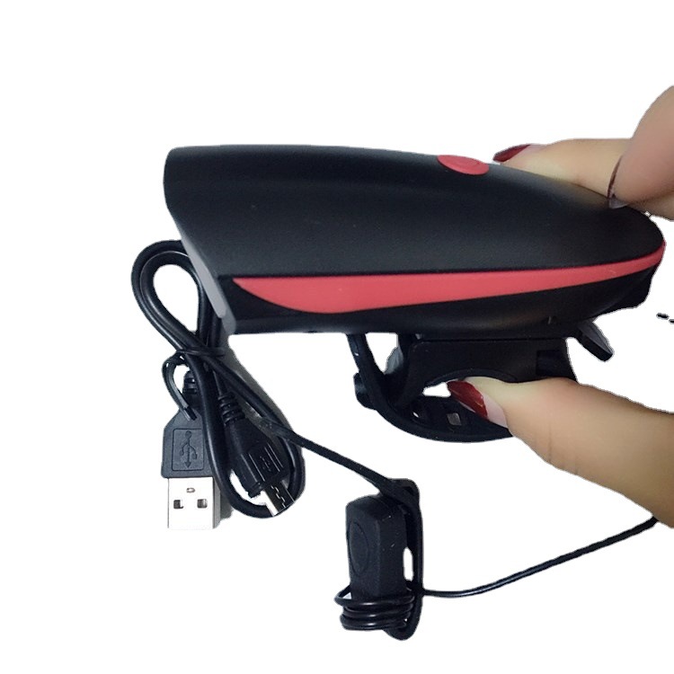 USB recargable luz de la bicicleta Noche de equitación cuerno faro bicicleta de montaña cuerno eléctrico luz dos en uno lámpara cuerno campana