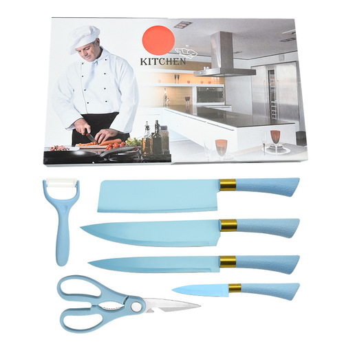 Cylinder rose gold pony handle six-piece set stainless steel knife set kitchen full set gift box set knife