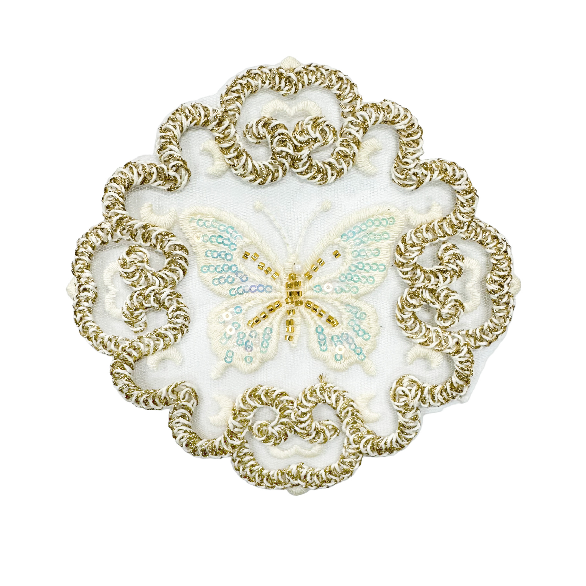 Estilo nacional fresco estilo chino redondo pegado pez mariposa grúa encaje hueco parche decoración vestido chino