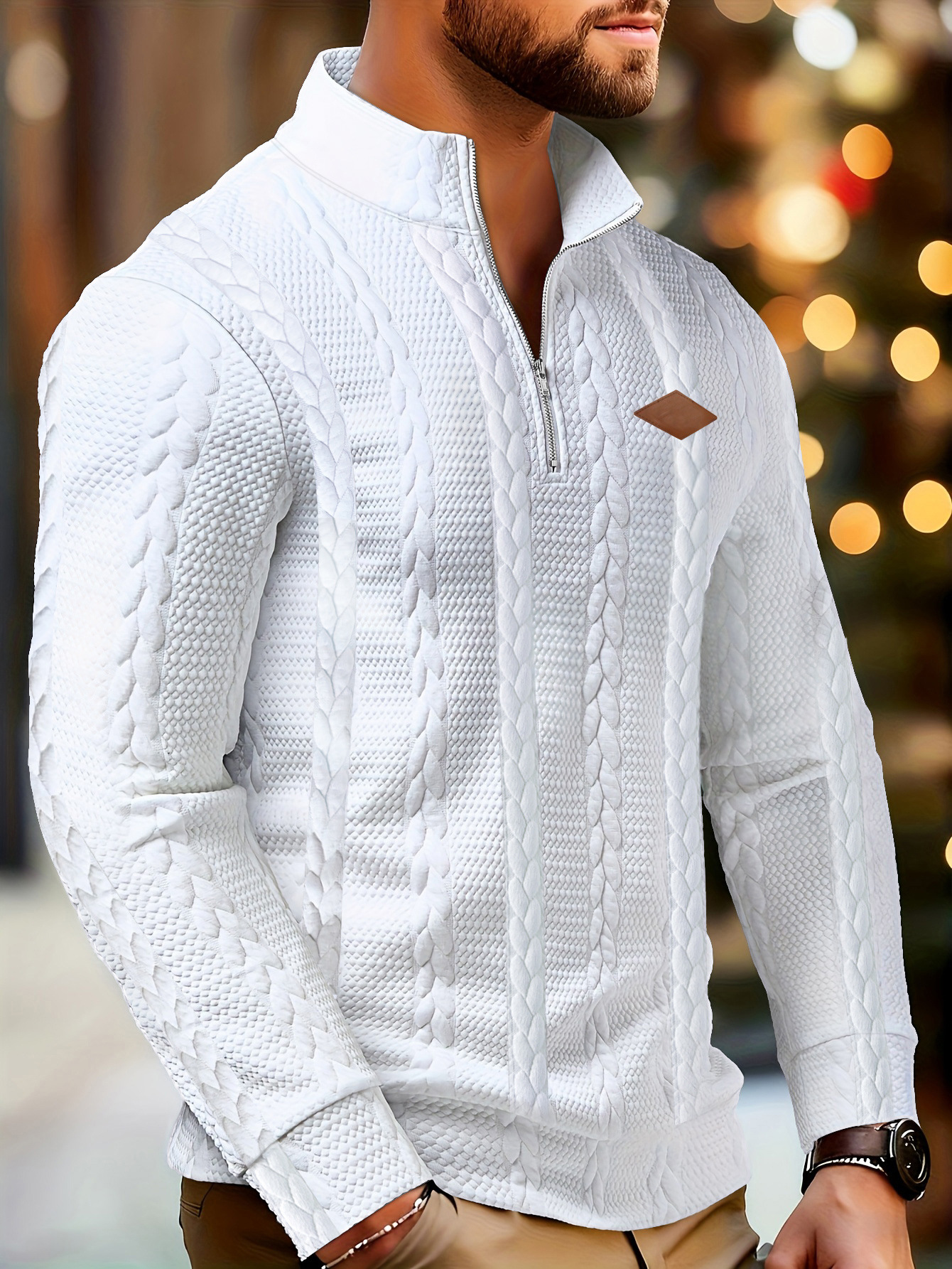 Herren Jacquard Strickpullover Mit Stehkragen Für Den Alltag_voghion.com