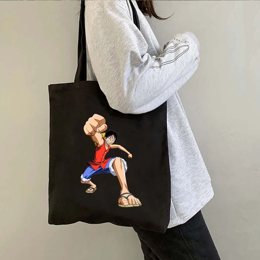 Una pieza de una pieza luffy anime impreso bolsa de lona bolsa de hombro bolsa plegable bolsa de compras
