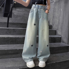 女の子ジーンズ春と秋の新しいスタイルインターネットセレブ中大型子供ルーズガールズシングルパンツ春と秋の夏ストレートワイドレッグパンツ