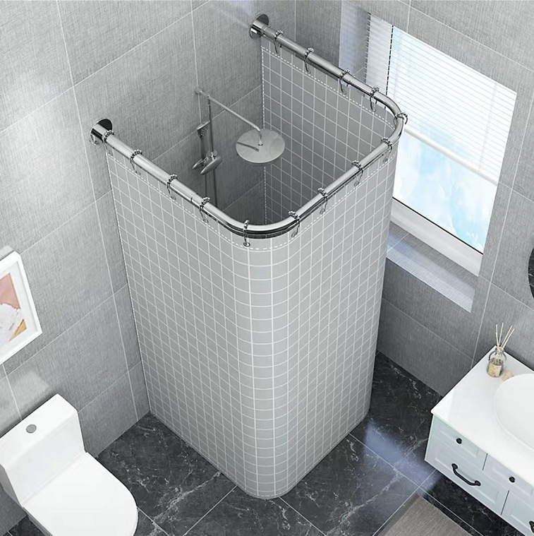 Bathroom U-Shaped Partition Curtain Set Waterproof Fabric Shower Bathroom No-Drill Dry and Wet Separation Magic U-Shape