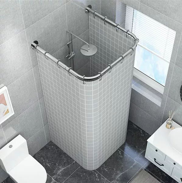Bathroom U-Shaped Partition Curtain Set Waterproof Fabric Shower Bathroom No-Drill Dry and Wet Separation Magic U-Shape