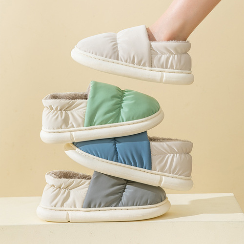 Winter Cotton Slippers Home Slippers Women Waterproof Down Fabric Thick Shoes Anti-Slip Heel Warm Cotton Slippers Men Shoes Wholesale