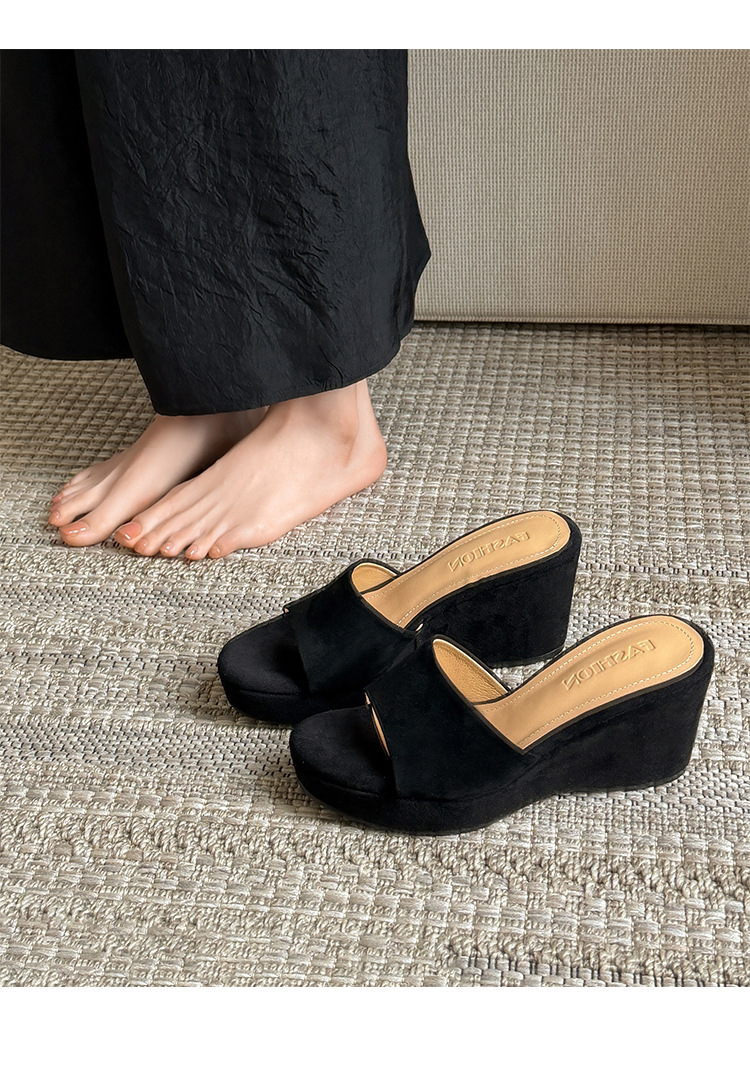 Sandal cao gót nữ hở mũi quai ngang đế xuồng platform — màu nâu, màu đen, màu mơ chi tiết 10