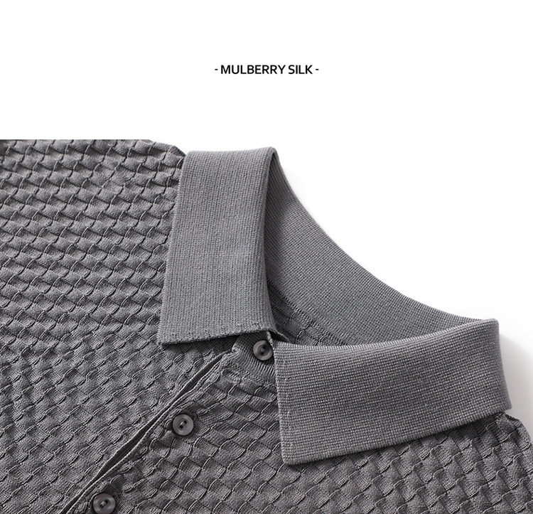 Áo thun nam tay ngắn cổ POLO chất liệu tơ tằm pha len dệt kim mỏng nhẹ — Màu camel, Màu trắng, Màu xám, Màu đen chi tiết 19