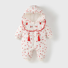 女宝宝拜年服冬装棉衣婴儿公主风加绒加厚哈衣满月百天连体衣棉服