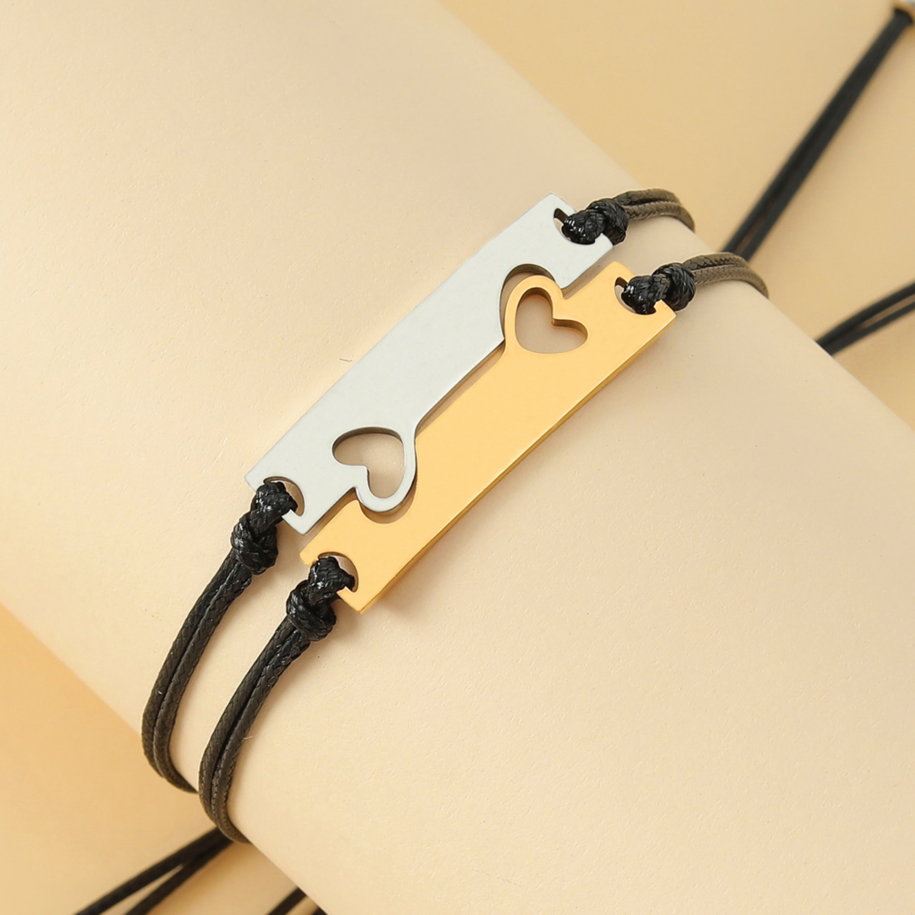 1 Piece Fashion Heart Shape Stainless Steel Wax line Handmade Unisex Bracelets