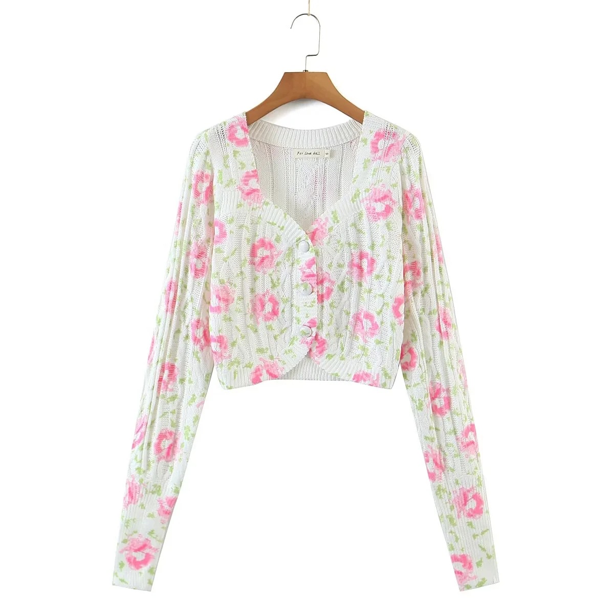 tie-dye printed slim V-neck single-breasted knitted cardigan NSYXB137101