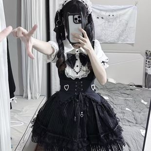 2025新款暗黑套裝洛麗塔少女POLO領假兩件襯衫蕾絲蓬蓬裙兩件套