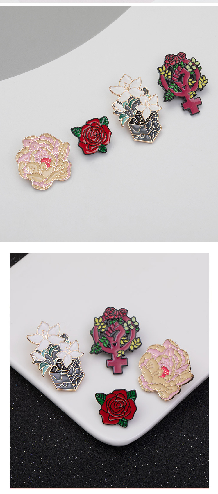 Cross-border New Arrival Oil Drip Brooch Corsage European And American Fashion Creative Flower Flower Brooch Bag Clothing Accessories Wholesale display picture 3