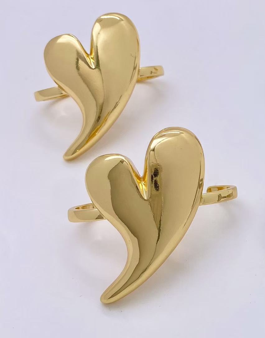 Plating Design Wholesale Jewelry IG Style Heart Shape Copper 18K Gold Plated Plating Open Rings