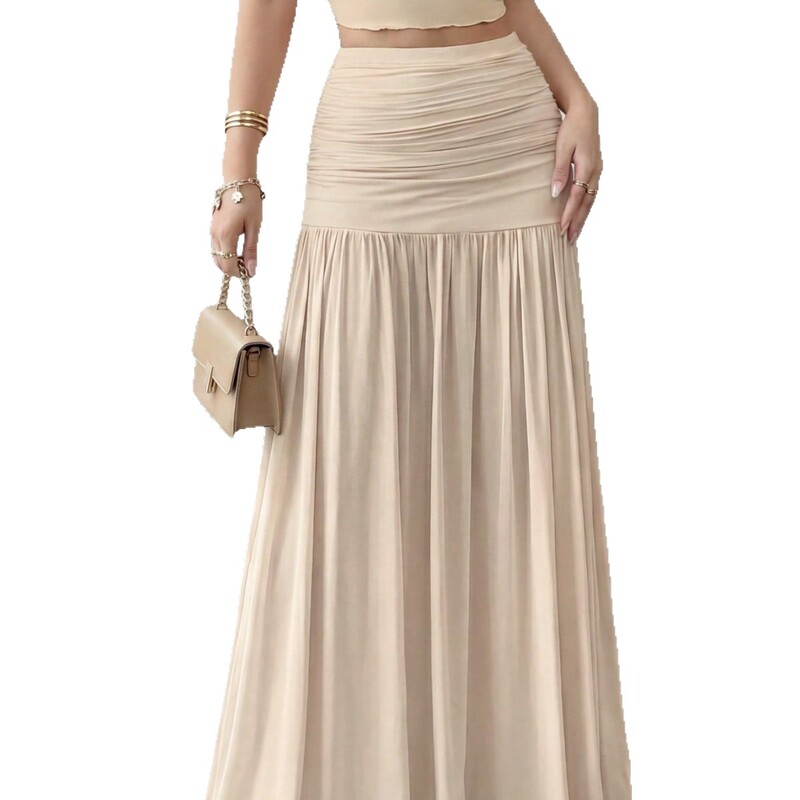 2025 Summer New Cross-Border Hot-Selling Women's Elegant Pure Color Pleated Long Skirt