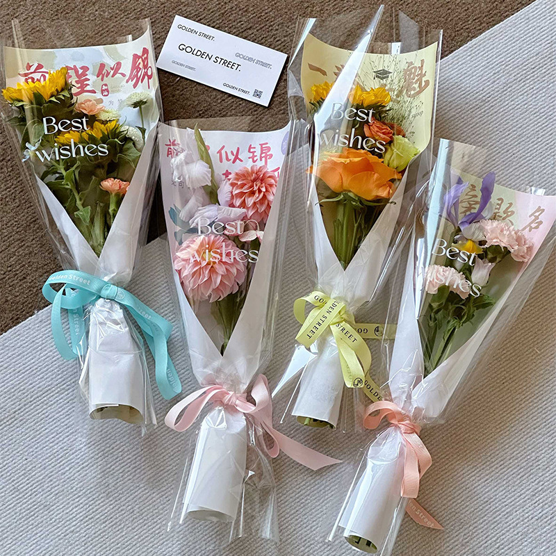 Temporada de graduación Inglés impermeable laminado bolsa de papel kraft ramo rosa opp bolsa floristería arte floral bricolaje bolsa de embalaje de flores