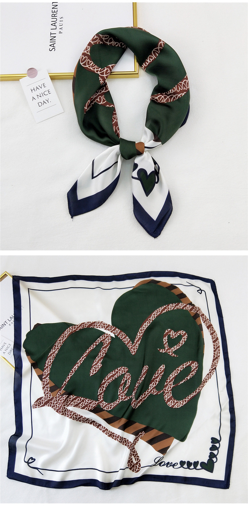 50g Weight Silk Scarf Classification Travel Occasion Silk Material Unisex Gender Printing Design Sweet Style Khaki, Grey, Purple, Red, Green, Blue, Camel, Yellow, Black Color Korean Printing Silk Square Scarf Wholesale 13