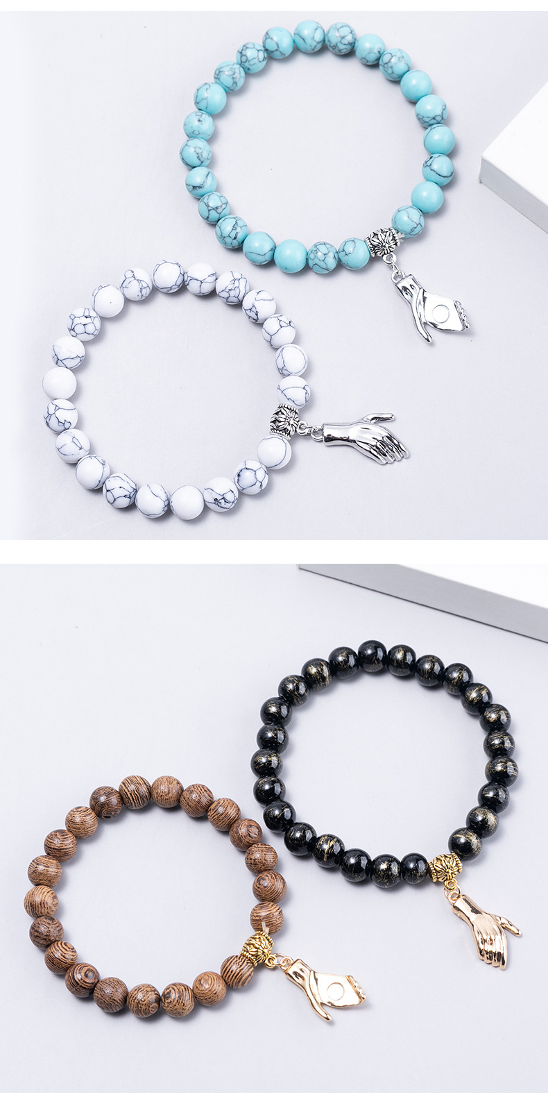 Fashion Heart Shape Agate Beaded Bracelets 1 Set