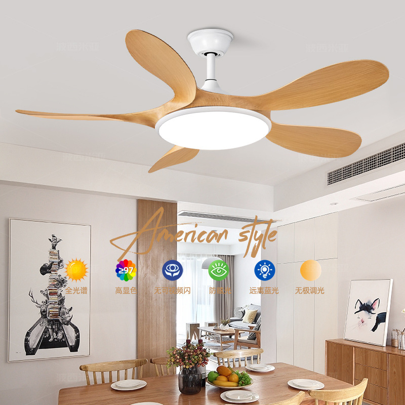 Export Fan Lamp Restaurant Living Room Log Style Household Ceiling Fan Lamp Variable Frequency Silent Fan Chandelier Strong Wind