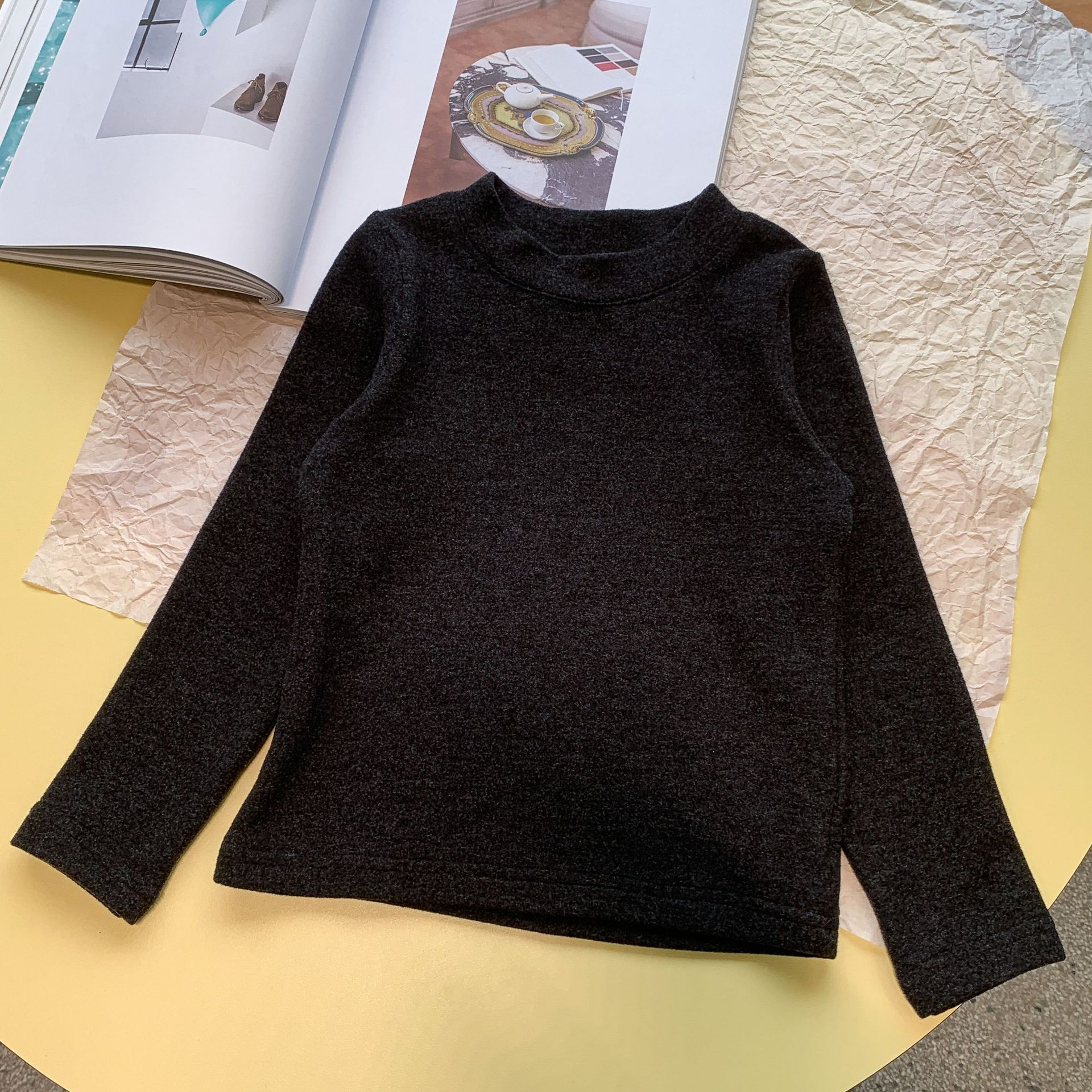 Sugar Pear ropa infantil de niñas camisa de fondo de cuello medio alto ropa de invierno gruesa 2025 nueva ropa infantil de manga larga ropa de bebé
