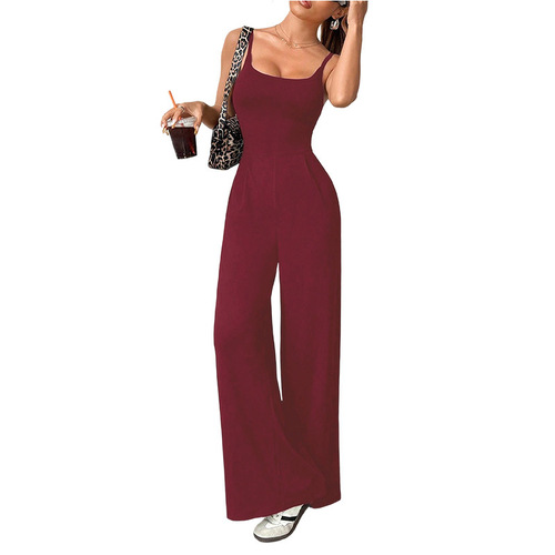 Exclusive for Bestsellers: 2026 New Arrival European and American Style Summer Solid-Color Women's Loose Jumpsuit with Straps