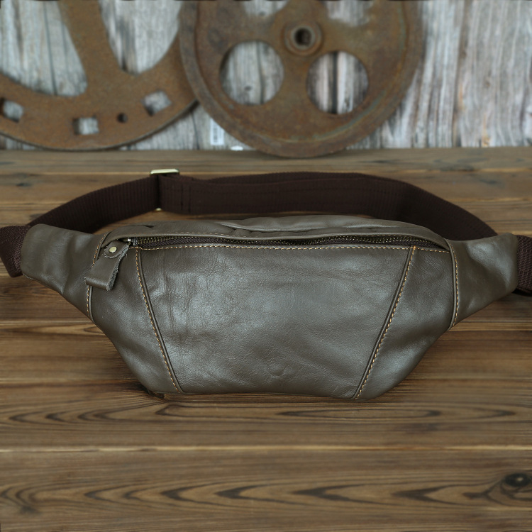 Pecho bolsa de cuero de los hombres primera capa de piel de vaca corriendo retro casual pequeño teléfono móvil bolso de la cintura deportes al aire libre hombro bolsa de mensajero