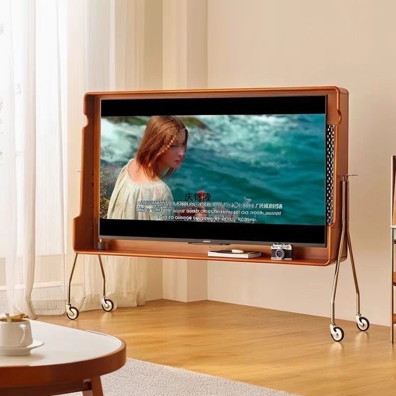 Mobile Tv Home Living Room Display Stand Vertical Floor-Standing Solid Wood Style Tv Cabinet Light Luxury High-End Tv Stand