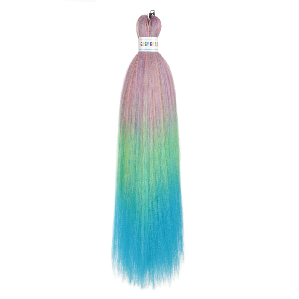 Trenzas fáciles de hacer de 26 pulgadas, cabello sintético colorido, trenzas grandes EZ, fibra sintética de baja temperatura, color degradado, cabello largo y liso.