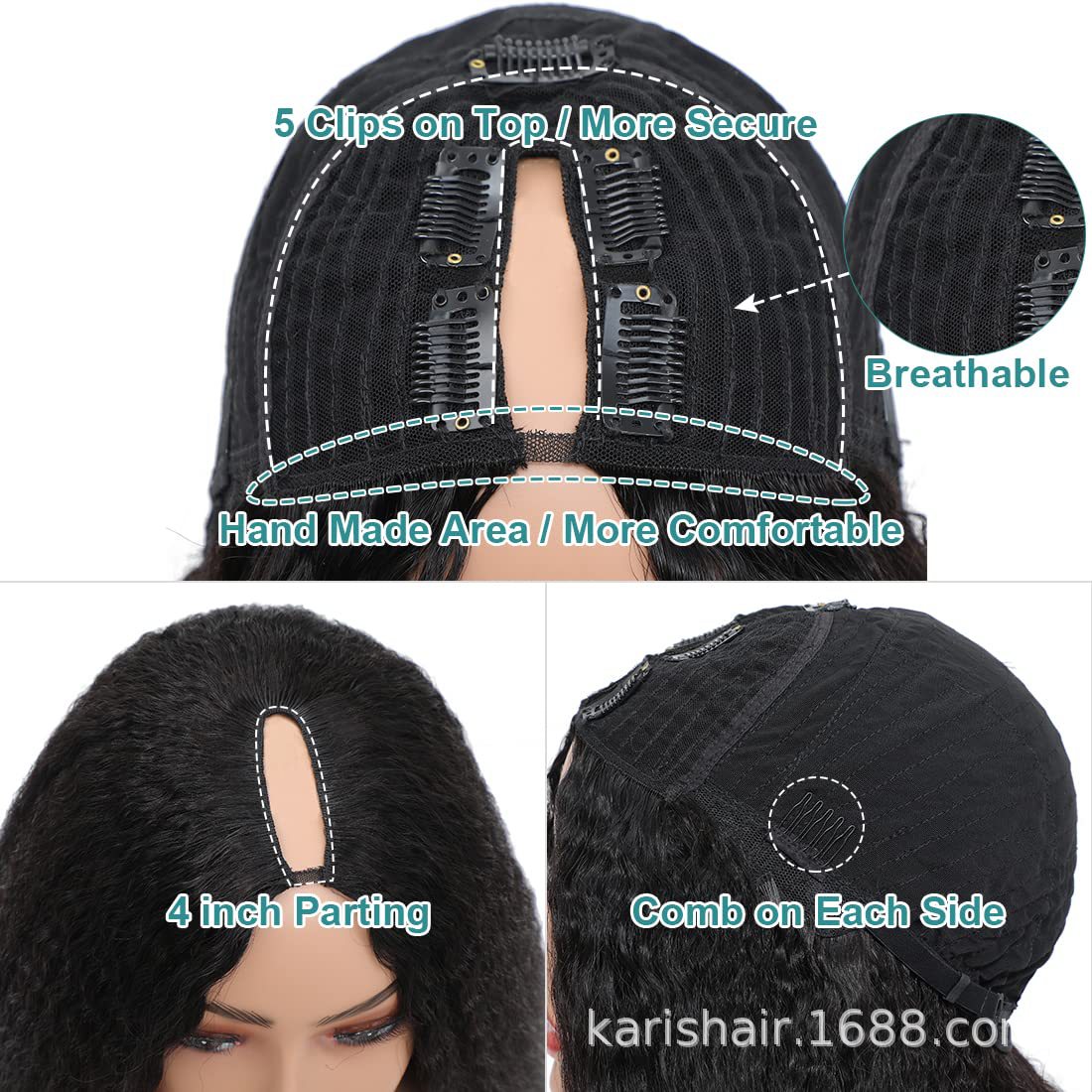 Peluca en forma de V peluca parte de V Peluca de cabello humano real peluca recto de pelo rizado