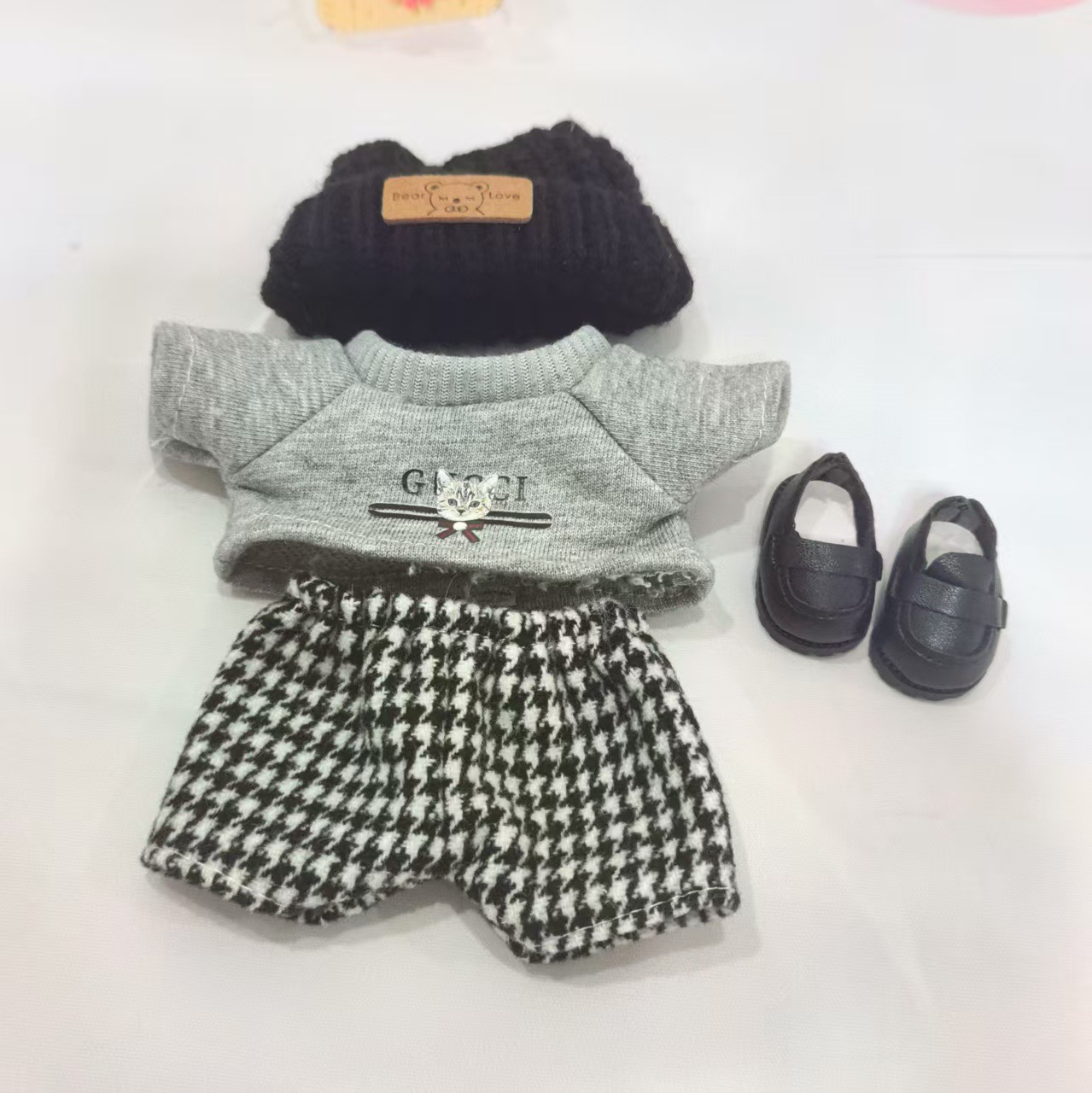 Terno camisa CCT + sapatos uniformes pretos / Roupa pendente Labubu 17CM