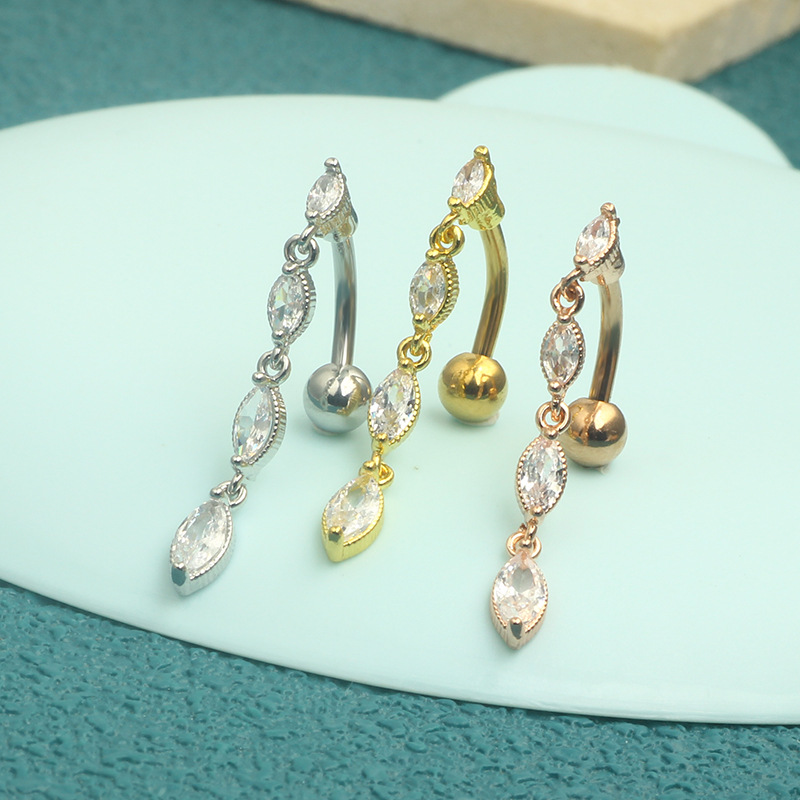 Stainless Steel Heart Navel Ring - Rose Gold Belly Button Piercing Jewelry Inverted CZ detail image 7