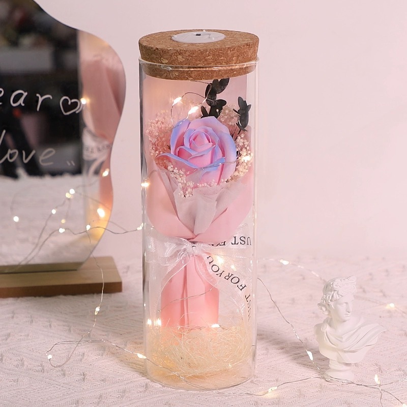 バレンタインデーの花束、ガラス瓶の装飾品、プリザーブドフラワー、ドライフラワー、カスミソウ、お母さん、先生、妻への中国のバレンタインデーギフト|undefined
