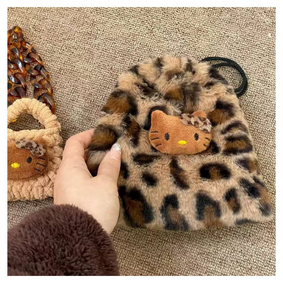 豹纹Kitty收纳毛毛包富士拍立得收纳包百搭手机零食包