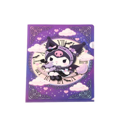 Cartoon L-shaped folder A4 single-piece open side entry pocket office materials student test paper storage book file bag