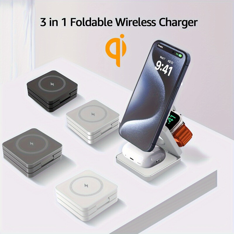 3 in 1 magnetic wireless charger foldable charger for iPhone headset and watch