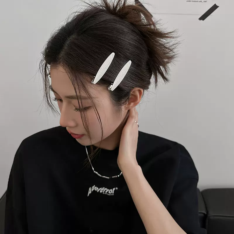 金属拉丝纹理发夹女前额一字夹韩国高级感侧边刘海碎发鸭嘴夹发饰