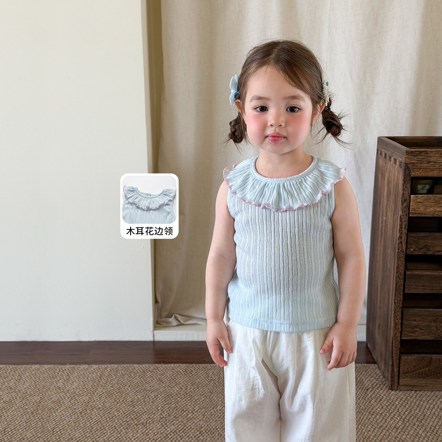 Sugar Pear ropa infantil chaleco de niña para usar verano delgado 2026 ropa infantil casual tipo A collar de muñeca chaqueta de bebé
