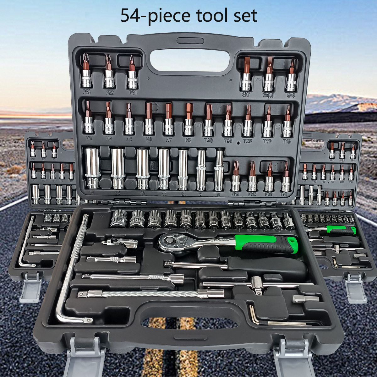 54件汽车维修工具，便携式手动工具组合，铬钒钢材质坚固耐用