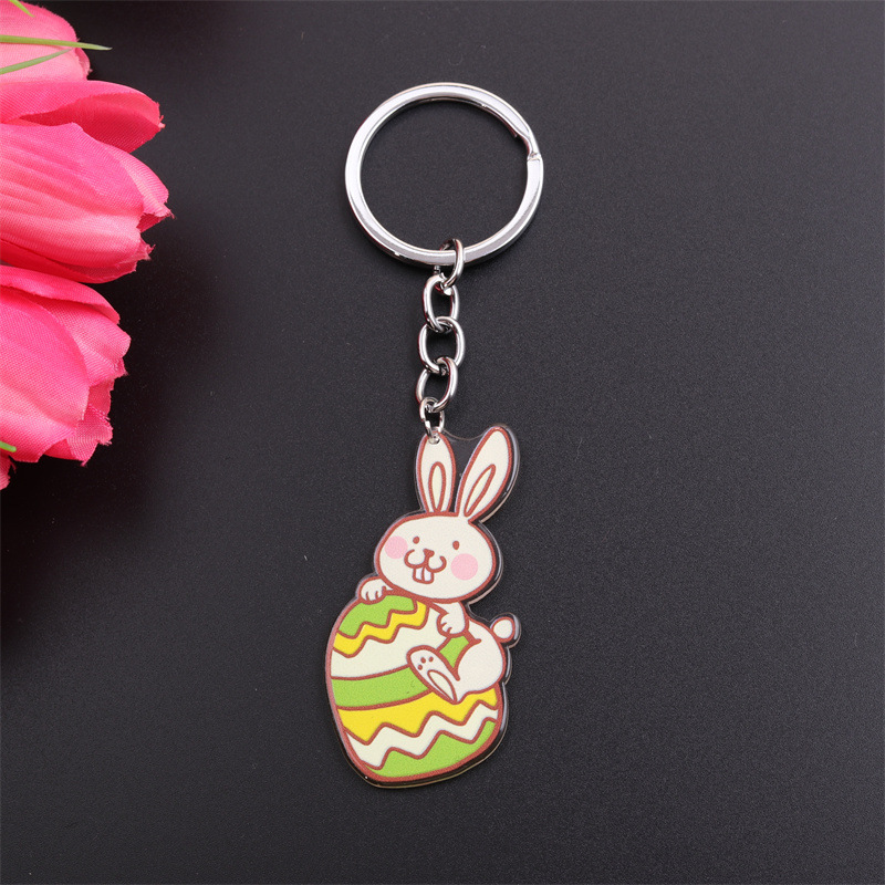 Cartoon Style Cute Animal Egg Stainless Steel Printing Easter Bag Pendant Keychain display picture 9