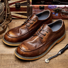 Men's trendy leather shoes: British-style retro casual shoes, Korean-style fashion men's footwear made from top-layer cowhide.