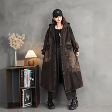 连帽牛仔外套女秋季新款复古贴布宽松休闲大码中长款风衣开衫潮
