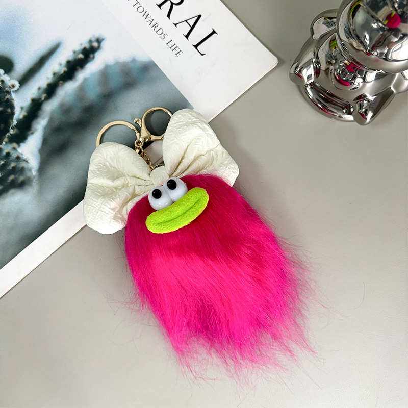 Creativa boca de salchicha divertido muñeca de lana frita llavero lindo peinado de felpa muñeca de bricolaje mochila escolar colgante joyería