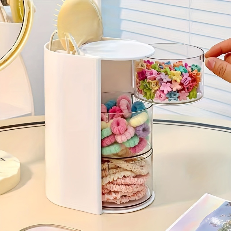 caja de almacenamiento de escritorio giratoria a prueba de polvo cabello de cabello cojín de aire lápiz labial cepillo de maquillaje recipiente