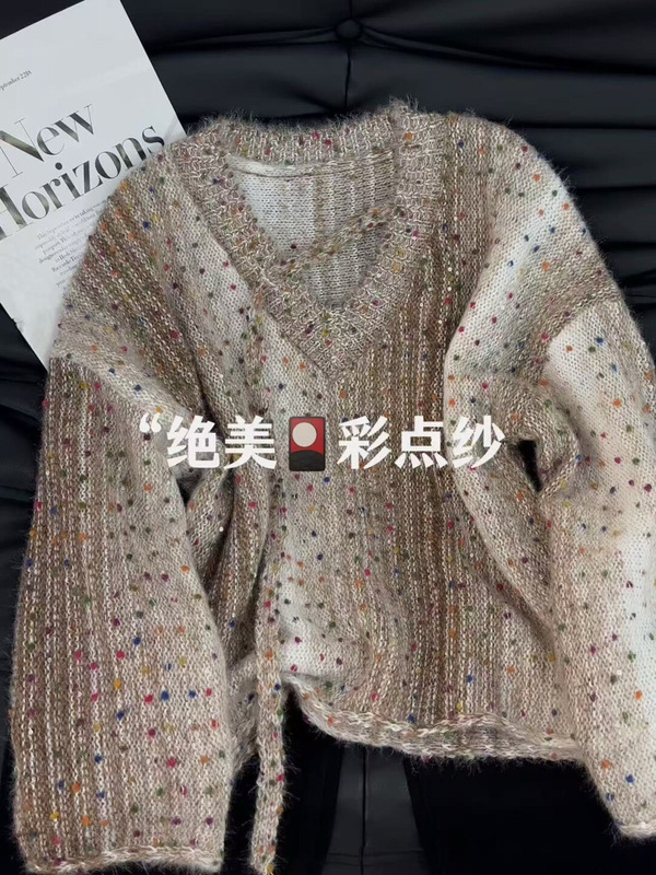 原创正版高品质！春季新款渐变色V领针织衫彩点毛衣女洋气上衣|undefined