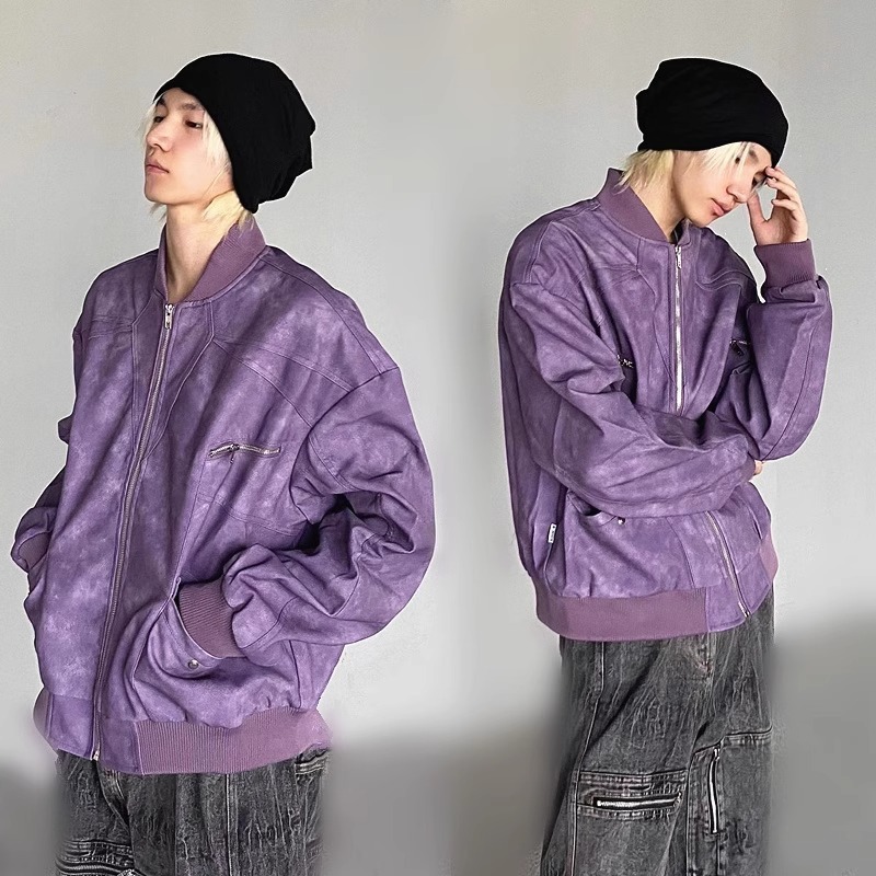 Retro-Paar-Outfit, Motorradkombi mit Stehkragen, Lederjacke, lässige und elegante Jacke, Freizeitjacke_voghion.com
