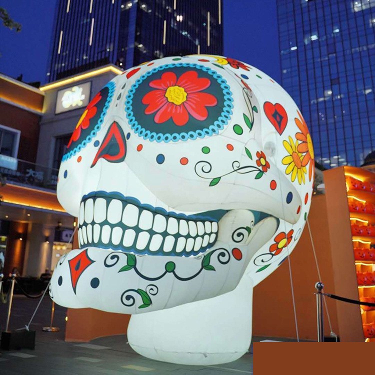 厂家制作万圣节充气发光气模装饰鬼门骷髅头气模大型卡通美陈道具