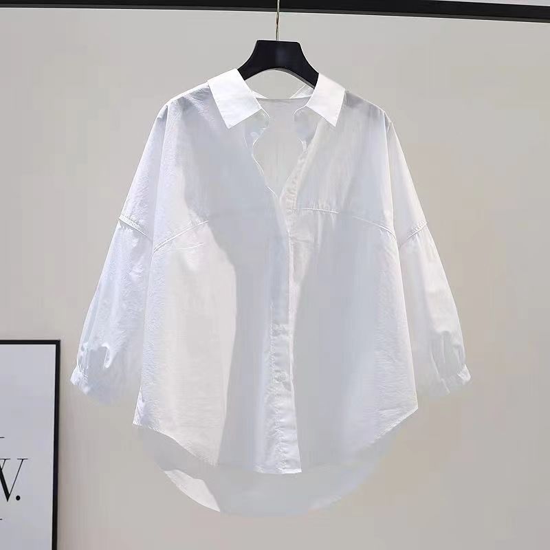 女性用シャツ 2024 夏デザイン ゆったりとしたスプライシング レイジー スタイル 文学的 ミッドスリーブ トップ トレンディ|undefined