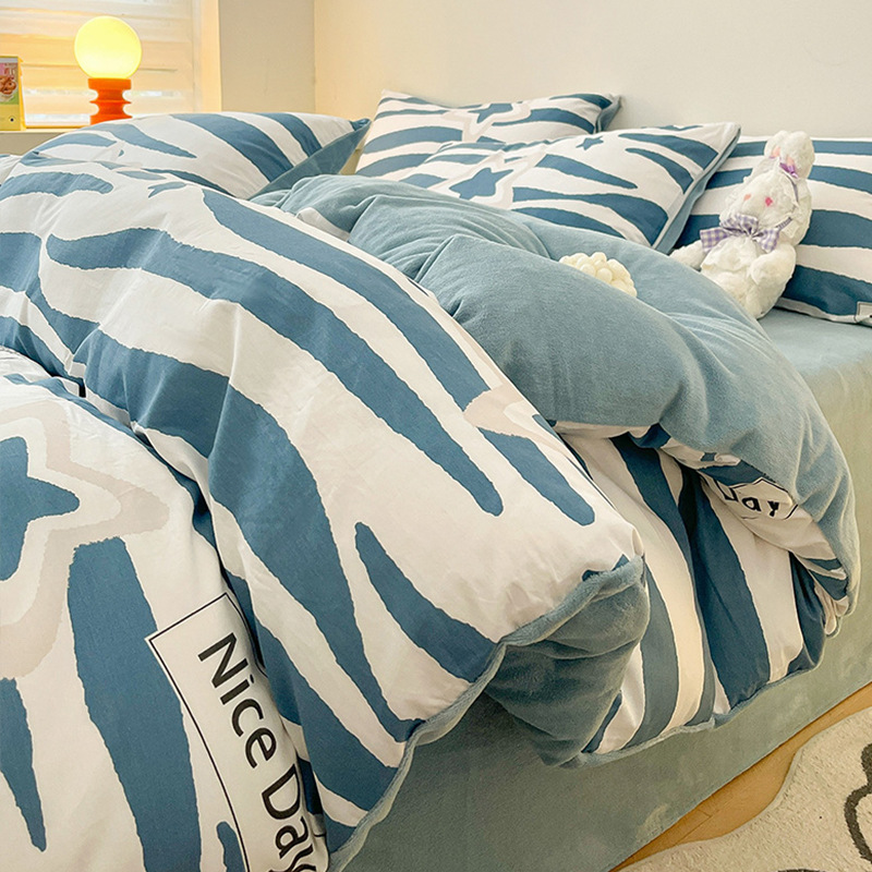 Juego de cama de lana de coral de leche de invierno de cuatro piezas 2024 sábanas nuevas fundas de edredón sábana ropa de cama